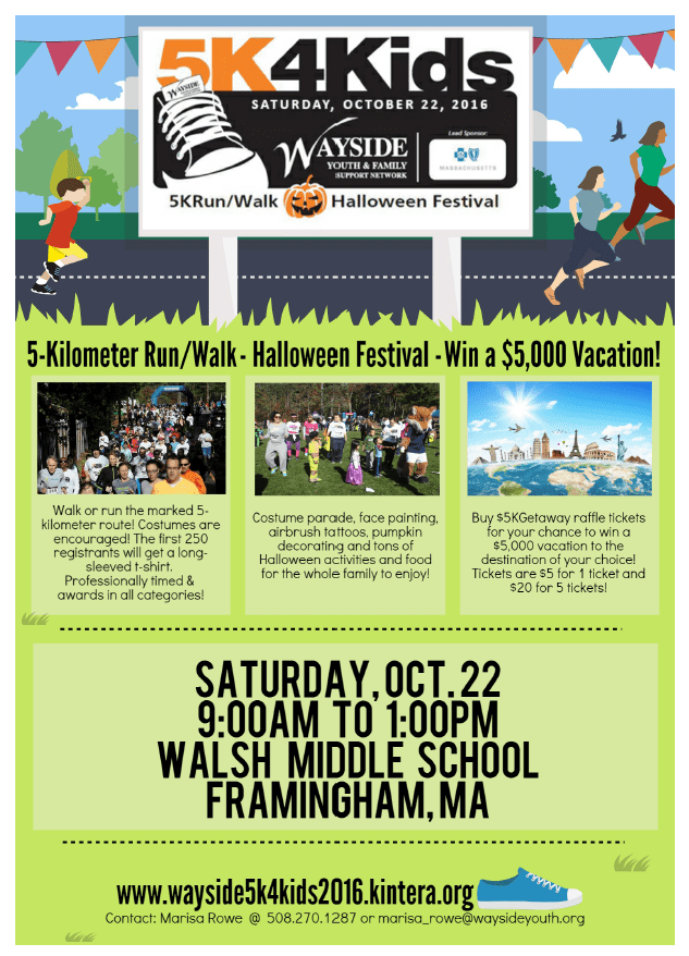 Wayside's 5K4Kids Halloween Run/Walk- Win a $5K Vacay of your choice!